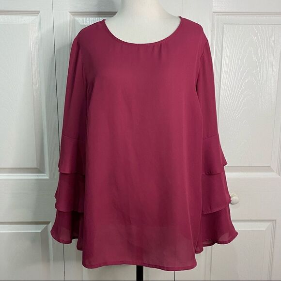 Liz Claiborne Career Berry Color Ruffled Long Sleeve Blouse - Picture 1 of 10
